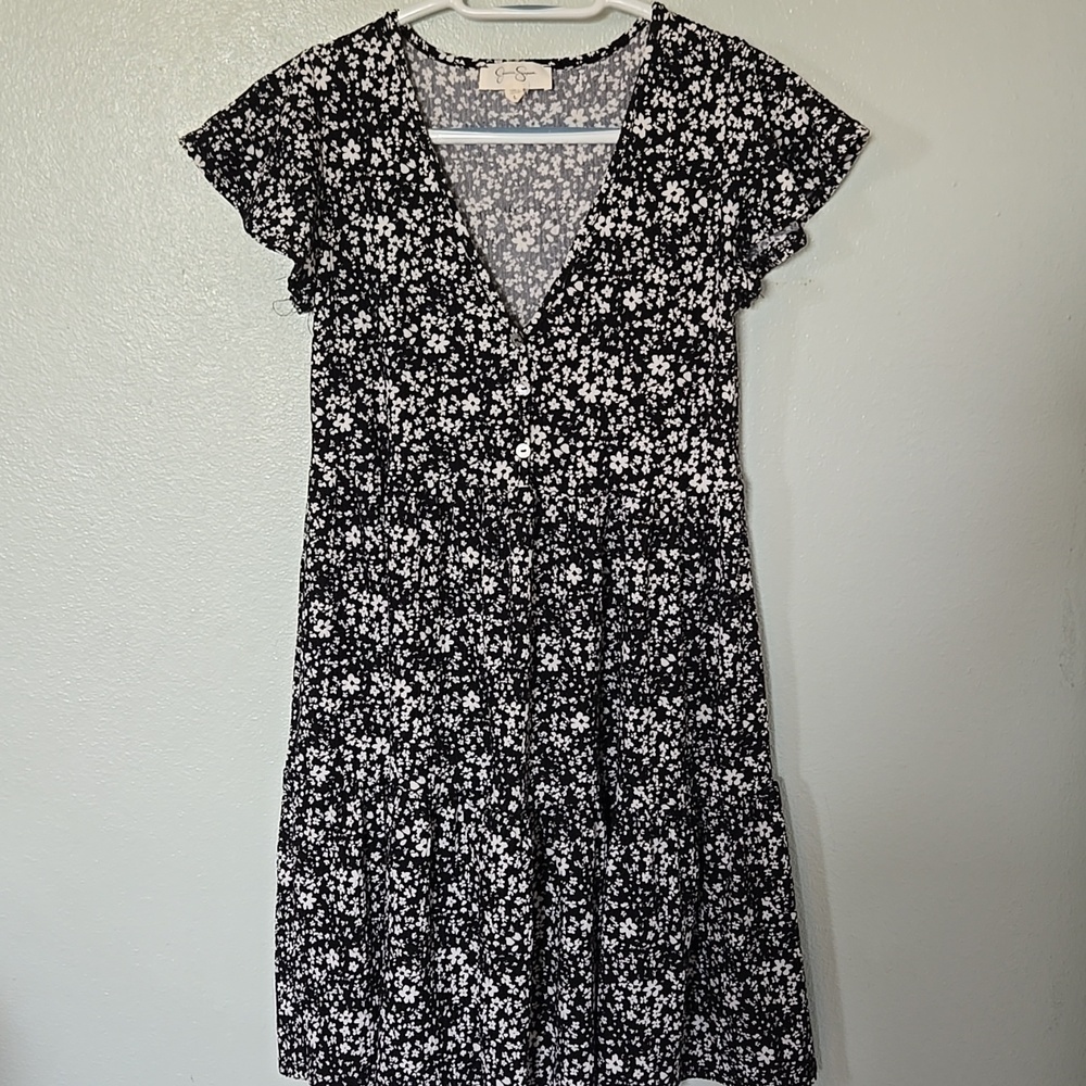 Jessica Simpson | Black Daisy Print Tiered Dress Size Large